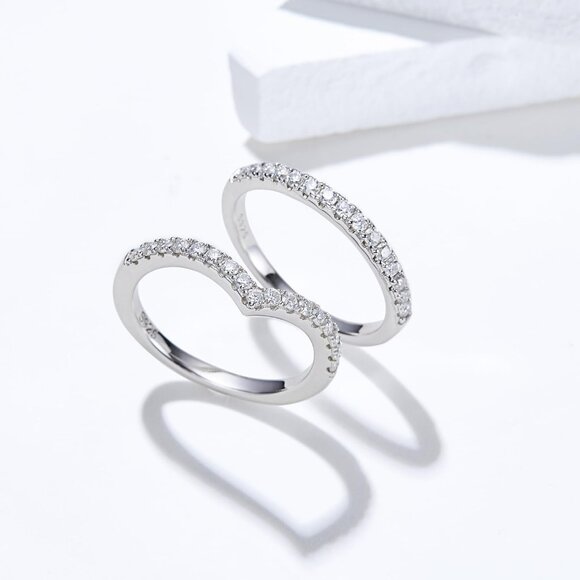 🆕Women Silver Lab Created Diamond Rings Stackable Moissanite Real Wedding Band - Picture 9 of 9